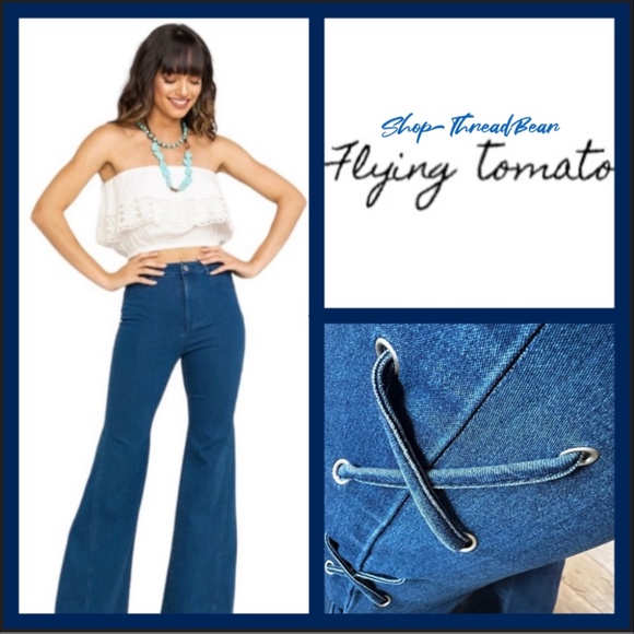 Flying Tomato Denim - EUC X·Tied Up·X [Flying Tomato] High-Rise Boho Wide Leg Flare Blue Jeans | Small